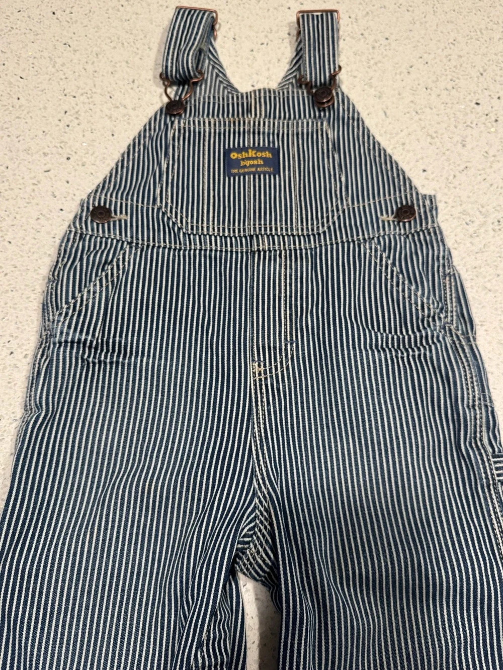 Vintage OshKosh B’gosh Hickory Stripe Railroad Overalls 18M Carpenter Denim USA